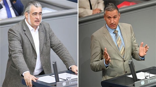 AfD-Politiker Fabian Jacobi und Christian Zaum am Rednerpult im Bundestag
