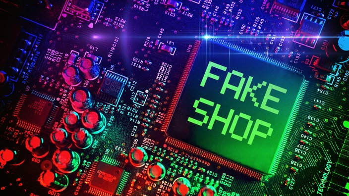 Bunte Illustration mit der Aufschrift Fake Shop