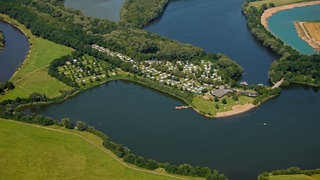 Blick auf den Großer Weserbogen Campingplatz in Porta Westfalica, NRW