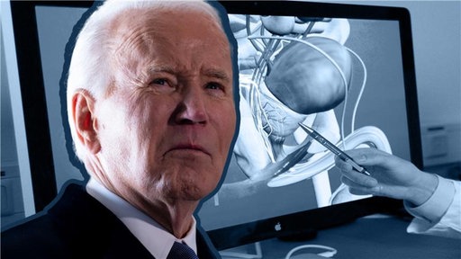 Joe Biden vor Bildschirm mit Screening von Prostatakrebs 