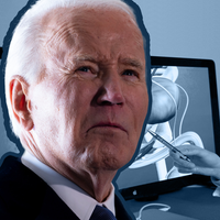 Joe Biden vor Bildschirm mit Screening von Prostatakrebs 