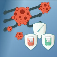 Gegen Krebszellen gibt es Immuntherapien wie Impfungen (Spritze), Zelltherapien (roter Blutbeutel) und Checkpoint-Hemmer-Therapien (Medikament im grünen Infusionsbeutel).