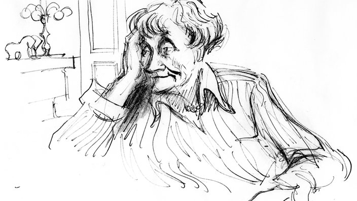Ein mit Bleistift gezeichnetes Portrait von Astrid Lindgren
