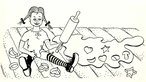 Eine Bleistiftzeichnung von Pippi, wie sie Kekse aussticht