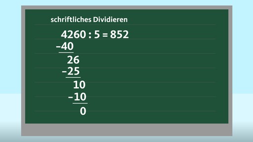 Schriftliches Dividieren auf einer Tafel