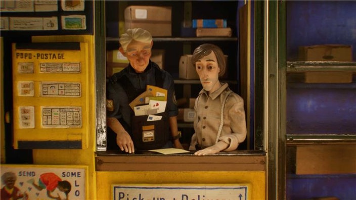 Knetfiguren in einer Poststation des Videospiels "Harold Halibut" von den Slow Bros