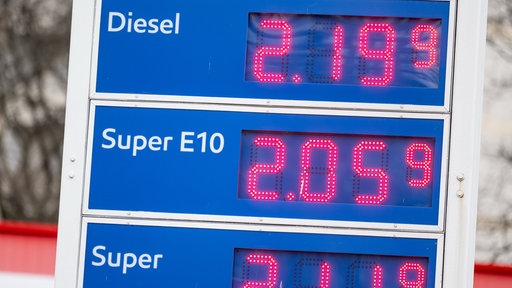 Die Anzeigetafel zeigt die Preise für Diesel und Benzin