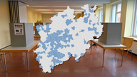 Eine NRW-Karte zeigt die Orte, an denen Stichwahlen stattfinden werden
