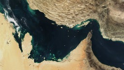 Die Straße von Hormus und der Golf von Oman in einer Satellitenaufnahme