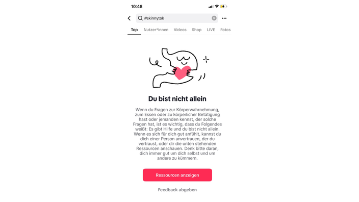 Hinweis zur Körperwahrnehmung auf TikTok