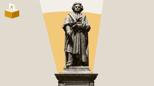 Montage: Grafik mit Wahlurne und Foto von einer Beethoven-Statue