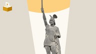 Montage: Grafik mit Wahlurne und Foto vom Hermannsdenkmal