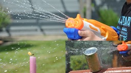 Kollage: verschiedene Ansichten einer Wasserpistole