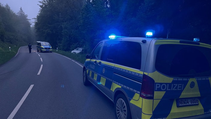 Zwei Polizeiautos stehen auf der Bergstraße in Pr. Oldendorf.