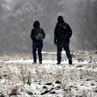 Wanderer gehen auf dem Kahlen Asten durch die Schneelandschaft.