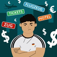 Illustration eines deutschen Fußballfans, der über die Preise verärgert ist