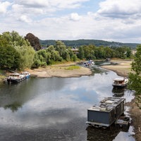 Boote liegen im toten Rheinarm nahezu auf Grund