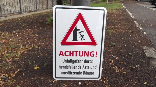 Das Bild zeigt ein Gefahrenschild für herabfallende Äste
