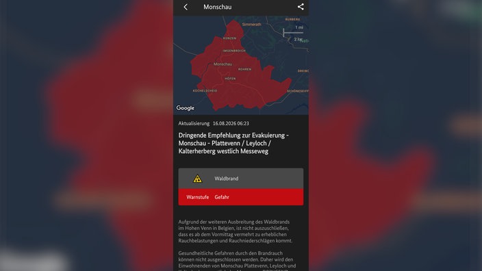 Evakuierungs-Warnung für Monschau in der NINA-App