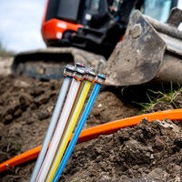 Glasfaser-Kabel ragen aus der Erde.