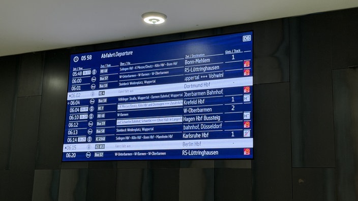 Abfahrtsanzeige Wuppertaler Bahnhof 