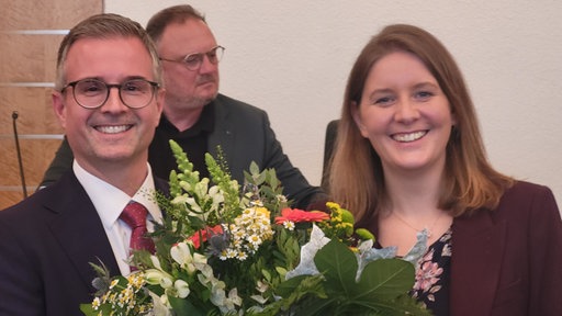 Christian Wolf und Oberbürgermeisterin Miriam Scherff, SPD.