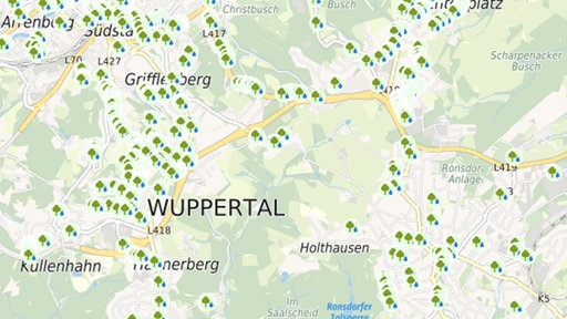 ein Ausschnitt aus der Baumbewässerungs Online-Karte 