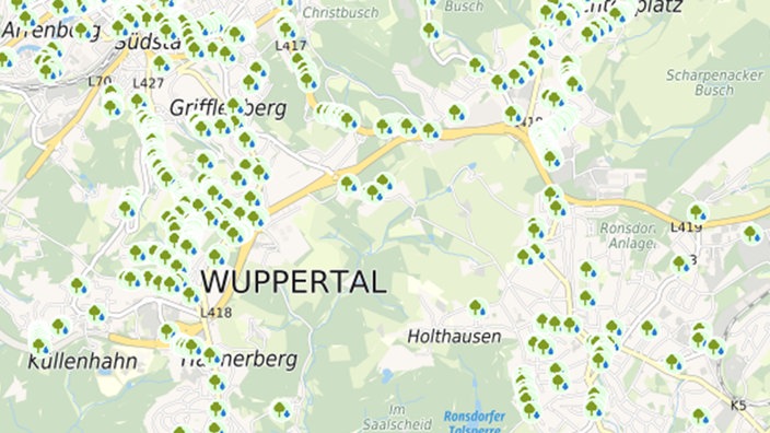 ein Ausschnitt aus der Baumbewässerungs Online-Karte 
