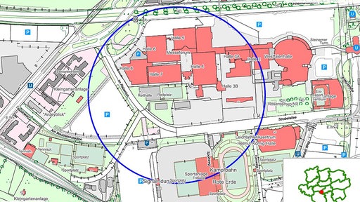 Eine Grafik-Karte zeigt den Radius für die Evakuierung der Bombenentschärfung.