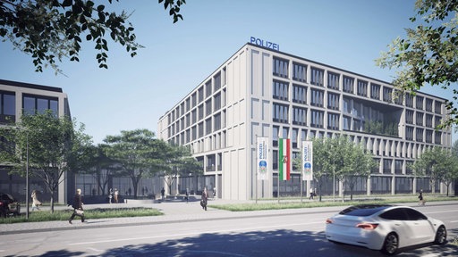 Eine Computer Animation des Eingangs der neuen Polizeigebäude in Recklinghausen