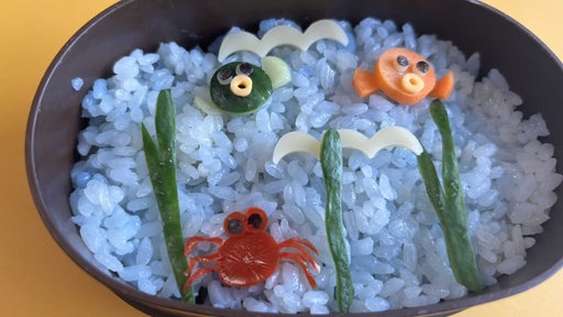 Eine japanische Bento-Box gefülltt mit selbstgebastelter Kunst