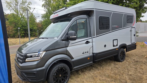 Ein Camper auf einer Wiese