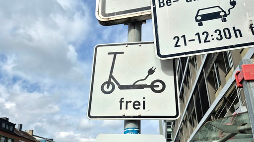 Ein Verkehrsschild mit der Abbildung eines E-Scooters und dem Wort frei