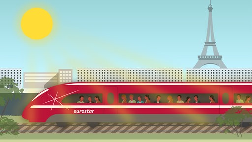 Grafik eines roten Eurostar Zuges in Paris vor dem Eifelturm