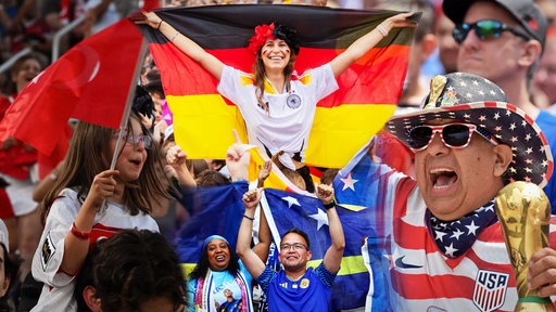 Grafik zum FIFA WM 2026: Menschen aus unterschiedlichen Ländern feiern