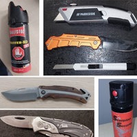 Mehrere gefährliche Gegenstände zusammengefasst auf einer Collage 