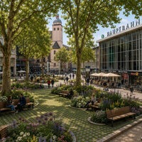 KI-generiertes Bild vom Bahnhofsvorplatz in Köln 