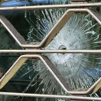 In einem Fensterglas an der Vorderfront des Geschäfts ist deutlich das Einschussloch