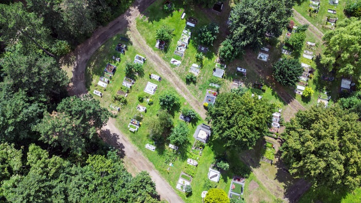 Ein Friedhof aus der Vogelperspektive