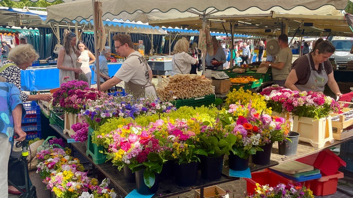 Blumenstand auf dem Wochenmarkt in Münster
