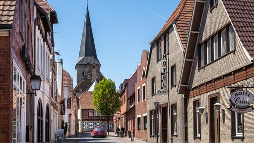 Die Innenstadt in Horstmar mit Blick auf die Kirche.