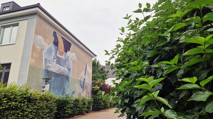 Streetart wird auf einee Hauswand in Rheine gemalt