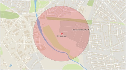 Grafik der Evakuierungszone für die Bombenentschärfung in Moers-Utfort