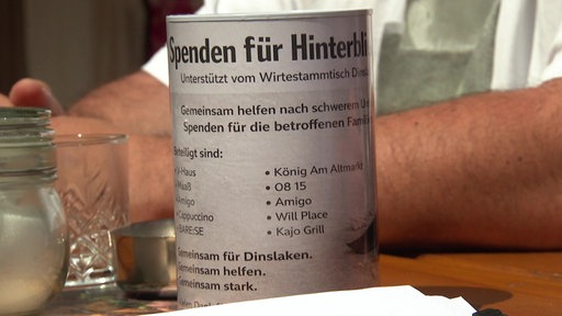Eine Spendendose mit verschiedenen Teilnehmerin darauf steht auf einem Tisch.