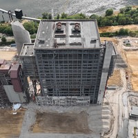 Luftaufnahme eines Gebäudes des RWE-Kohlekraftwerks in Voerde