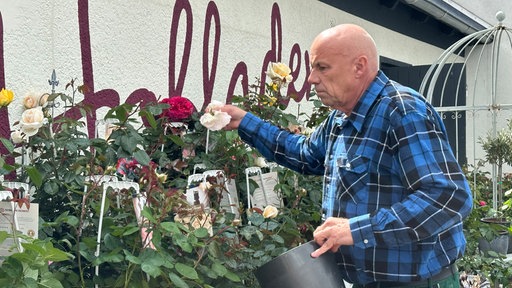 Heiner Schwagmeier kümmert sich um seine Blumen