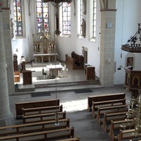 Blick von oben in den Innenraum der Kirche in Ascheberg