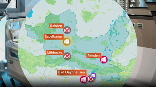 Eine schematische Übersichtskarte zeigt wo die Kliniken verortet sind.