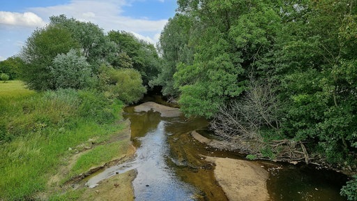 Ein Fluss mit niedirgem Wasserstand