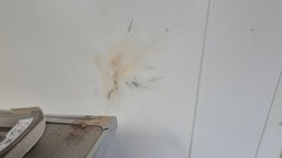 An der Wand sind Spuren von den Feuerwerkskörper zu erkennen